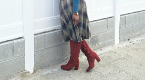 Pleated Plaid Skirt + Rust Knee High Boots Close 1